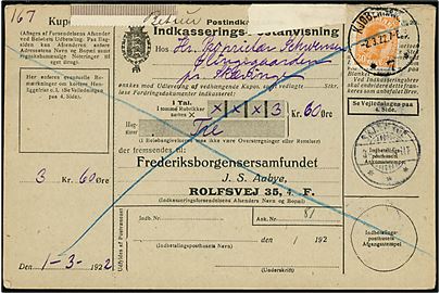 30 øre Chr. X single på retur Indkasserings-Postkokrævning fra Kjøbenhavn *7.* d. 2.3.1922 til Skævinge.