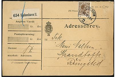 25 øre Chr. X på adressebrev fra Kjøbenhavn 11 d. 29.5.1918 til Rungsted.