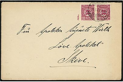 15 pfg. Fælles udg. i parstykke på brev fra Hadersleben d. 8.3.1920 til Skive, Danmark.