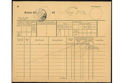 Karte - formular Form. Nr. 1523 (1-4-1914) - med brotype Ia Sønder-Bjerre d. 1.8.1916 til Tog 212.