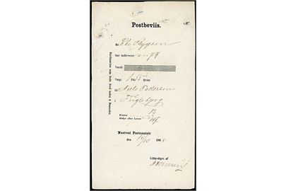 Fortrykt Postbeviis fra Nestved Postcontoir d. 14.10.1868 for afsendelse af pakke på 1 pund og 55 qvint til Fuglebjerg. Franco 12 sk. og gebyr efter loven 2 sk = 14 skilling.