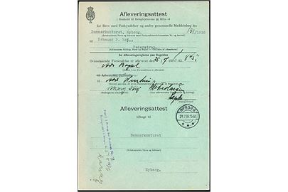 Afleveringsattest - formular F.71 11/32 - stemplet Nyborg d. 24.7.1936.