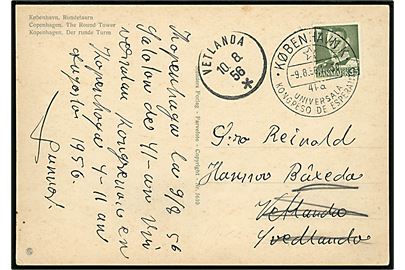 35 øre Fr. IX på brevkort fra København annulleret med særstempel København K. 41-a Universala Kongreso de Esperanto d. 9.8.1956 til Vetlanda, Sverige - eftersendt.