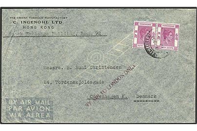 100 cent på luftpostbrev fra Victoria d. 19.1.1930 til København via London.