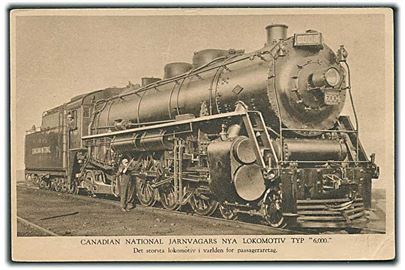 Canadian National Jarnvagars Nya Lokomotiv Typ 6.000. Det storsta lokomotiv i varlden for passageraretag. Res med Cunard liniens angare till Canada. 