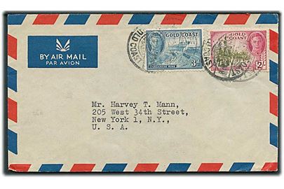 3d og 2 sh. George VI på luftpostbrev fra Cape Coast 1952 til New York, USA.