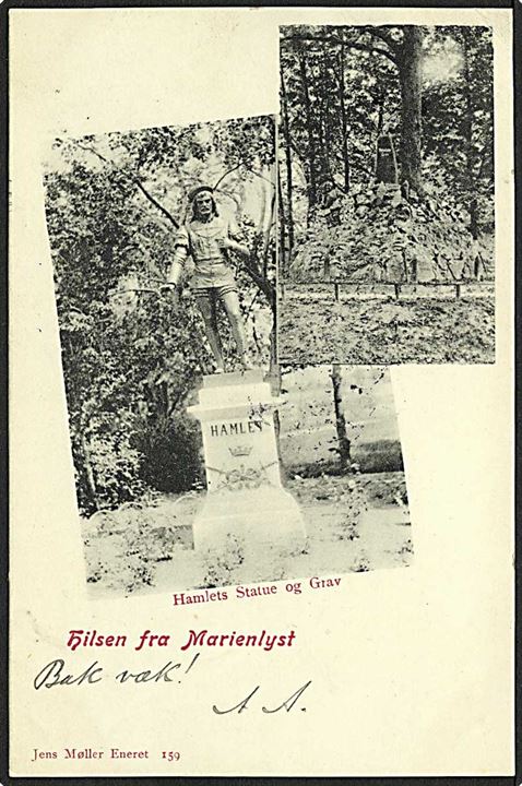 Hamlets statue og grav i Marienlyst. J. Møller no. 159.