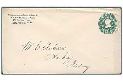 1 cents helsagskuvert sendt som tryksag fra New York ca. 1900 til Hamburg, Tyskland. 