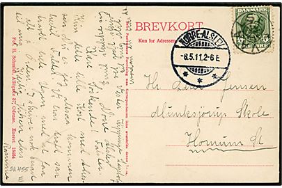 5 øre Fr. VIII på brevkort (Parti fra Vester Kippinge) annulleret med stjernestempel VAALSE og sidestemplet Nørre-Alslev d. 8.5.1911 til Hornum St.