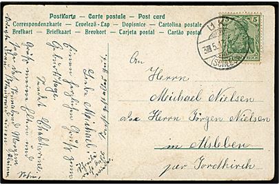 5 pfg. Germania på brevkort annulleret Uk (Schleswig) d. 3.5.1913 til Jordkirch.