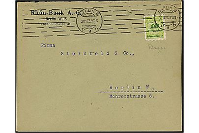 10 mia. mk. single på 4-fach frankeret infla lokalbrev i Berlin d. 30.11.1923. Korrekt porto 40.000.000.000 mk. (26.11.-30.11.1923). Bagklap mgl.
