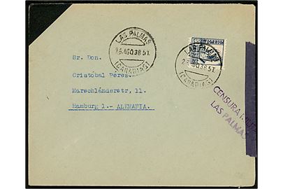 50 cts. Isabel på brev fra Las Palmas (Canarias) d. 26.8.1938 til Hamburg, Tyskland. Åbnet af spansk censur i Las Palmas.