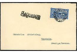 35 aur Landskab på skibsbrev annulleret med britisk stempel i Edinburgh d. 5.10.1930 og sidestemplet Paquebot til Uddeholm, Sverige.