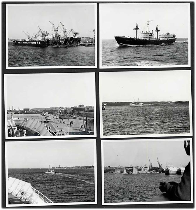 Indsejling til Kiel. 18 original fotos (6½x10 cm) fra 1950'erne. Bl.a. med orlogsfartøjer, slæbebåd, krigsskader osv.