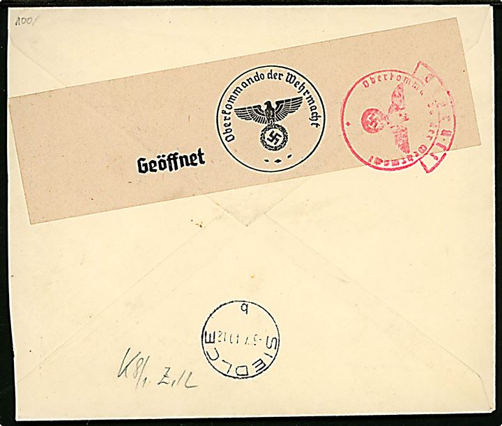Komplet sæt Mindeudgave for de nedstyrtede flyvere Darius og Girenas på anbefalet brev fra Vilnius d. 1.5.1940 til Siedlce (Osten). Åbnet af tysk censur i Königsberg.