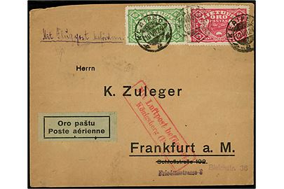 40 c. og 60 c. Luftpost udg. på luftpostbrev fra Klaipeda d. 10.7.1924 til Frankfurt, Tyskland. Rødt luftpost stempel: Mit Luftpost befördert Königsberg (Pr.) 1.