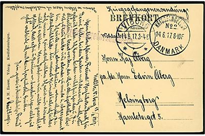 Ufrankeret brevkort sendt som krigsfangeforsendelse med brotype IIIb Krigsfangelejr No. 2 Danmark d. 14.6.1917 og sidestemplet Viborg d. 14.6.1917 til Helsingborg, Sverige.