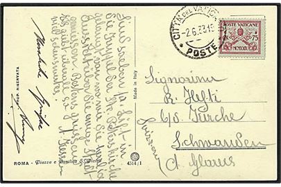 75 cent på postkort fra Vatikanet d. 2.6.1933 til Zürich.