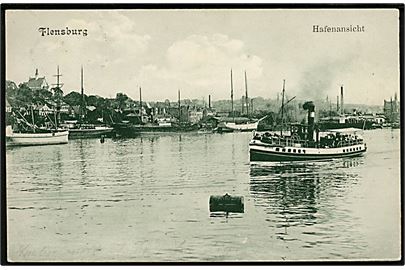 Flensburg, havn med dampskib. 