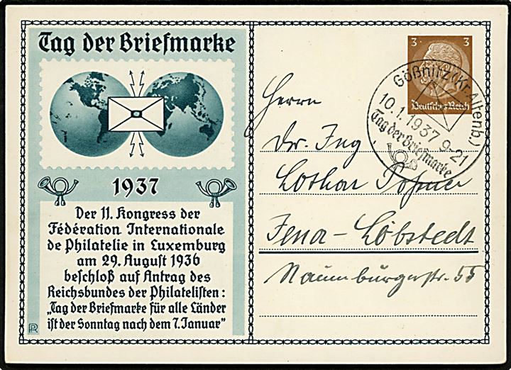 Tag der Briefmarke 1937 3 pfg. Hindenburg.