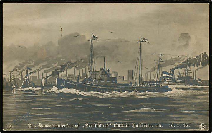 Tyske Handels-U-båd Deutschland ankommer til Baltimore d. 10.7.1916. 
