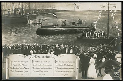 Tyske Handels-U-båd Deutsland hjem kommer til Bremen efter første rejse til USA.