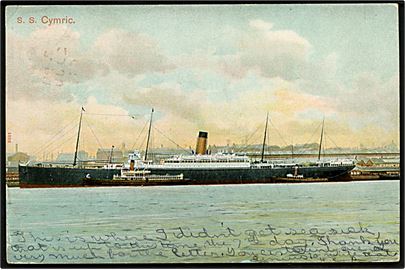 Cymric, S/S, White Star Line. Frankeret med 1d Edward VII annulleret med skibsstempel Paquebot Queenstown d. 29.6.1906 til Chicago, USA.