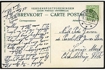 5 øre Chr. X på brevkort annulleret brotype IIb Nysted *** d. 9.8.1916 til Eskildstrup.