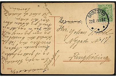 5 øre Chr. X på brevkort annulleret med brotype IIIb Grindsted *** d. 22.12.1918 til Ringkjøbing. Påskrevet Juleaften.