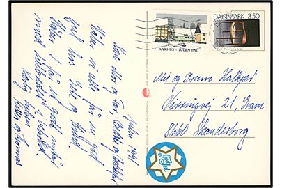 3,50 kr. Brugskunst og Aarhus Julen 1991 julemærke på brevkort annulleret Midtjyllands Postcenter d. 16.12.1991 til Skanderborg.
