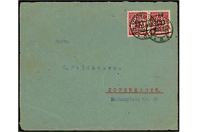 20 pfg/100 mk. Provisorium i parstykke på BREVFORSIDE fra Danzig d. 2.11.1923 til København, Danmark.