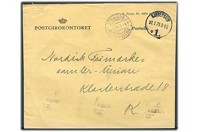 Ufrankeret postsags kuvert - S. Form. Nr. 6095 med brotype stempel Postgiro - Kontoret d. 31.1.1925 S til København.
