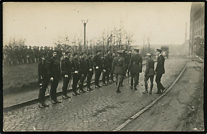 Genforening. Franske CIS-styrker 22e Bataillon de Chasseurs Alpins ved Sønderborg Kaserne 1920. Fotokort u/no.