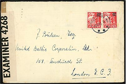 20/15 øre Provisorium (2) på 40 øre frankeret brev fra Thorshavn d. 2.10.1941 til London, England. Åbnet af britisk censur PC90/4268. 