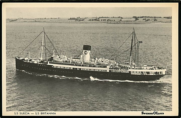 25 öre Gustaf på brevkort (S/S Suecia) annulleret med skibsstempel Göteborg - London / S/S Suecia /Posted on board d. 30.5.1962 til Kinna, Sverige.