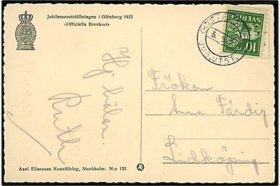 10 öre Løve på brevkort (Jubilæumsudstillingen 1923) annulleret med særstempel Göteborg Jub. Utst. d. 5.9.1923 til Lidköping.