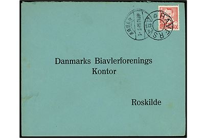 20 øre Fr. IX på brev annulleret med udslebet stjernestempel HAVERSLEV og sidestemplet Arden d. 3.3.1949 til Roskilde.