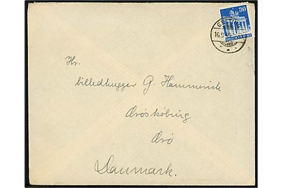 30 pfg. Brandenburger Tor single på brev fra den danske skole i Gelting d. 16.9.1949 til billedhugger Gunnar Hammerich i Ærøskøbing, Danmark.