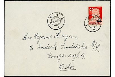 25+5/20+10 øre Provisorium på brev fra Lena d. 29.11.1949 til Oslo.