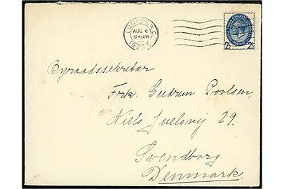 2½d George V Postal Union Congress single på brev fra London d. 6.8.1929 til Svendborg, Danmark.