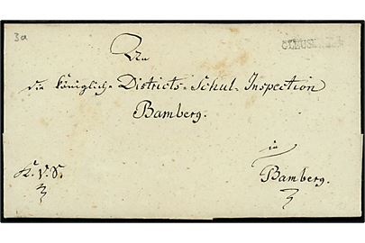 1816. Brevomslag fra tjenestebrev med liniestempel Gleussen R.3 til Bamberg. Iflg notat fra 1816.