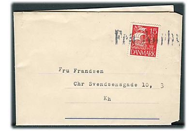 15 øre Karavel på DFDS Radiobrev formular dateret d. 26.9.1933 annulleret med skibsstempel Fra Aarhus til København. Meddelelse fra S/S Frederik 8 via provinsbåden M/S C.F.Tietgen.