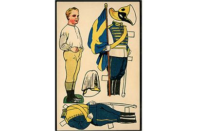Osvald Jensen: Påklædningsdukke med svenske uniformer. A. Vincent serie 396/2.