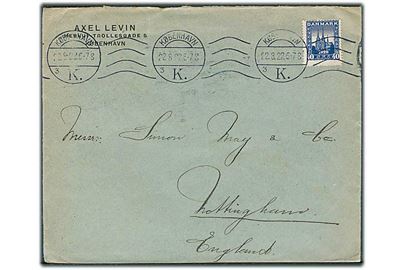 40 øre Genforening single på brev fra København d. 22.8.1922 til Nottingham, England.