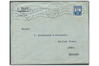 40 øre Genforening single på brev fra København d. 3.5.1922 til Leeds, England.