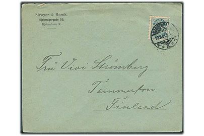 20 øre Våben single på brev fra Kjøbenhavn d. 12.3.1901 til Tammerfors, Finland.