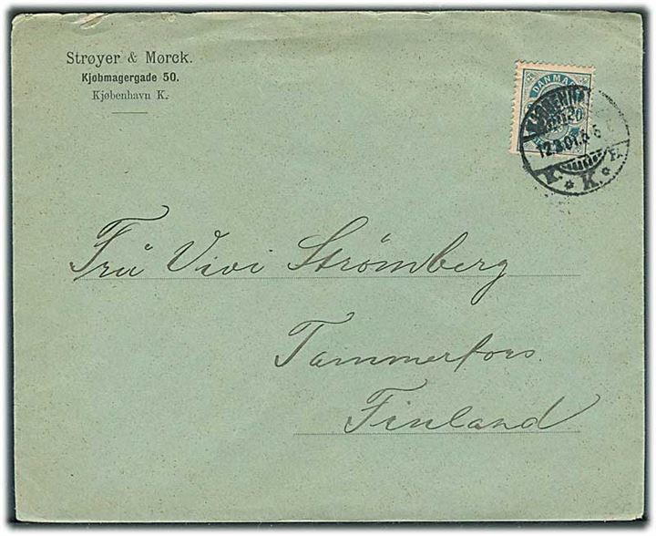 20 øre Våben single på brev fra Kjøbenhavn d. 12.3.1901 til Tammerfors, Finland.