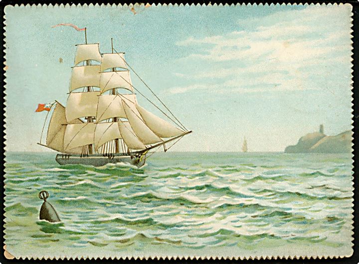 Sejlskib. Kartonkort brugt i 1893. U/no.