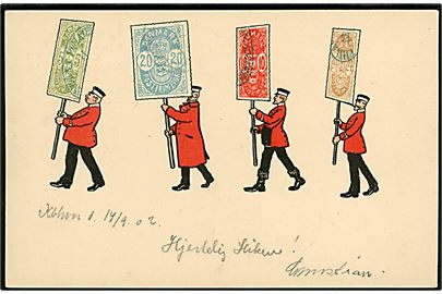 Carl Røgind: Postparade med Våbentype frimærker. KPK Udstilling 1902. Frankeret med 1 øre Våben (4) fra Kjøbenhavn d. 14.9.1902 til Kjellerup.