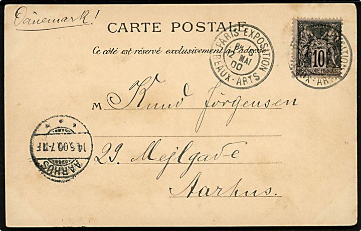 Frankrig, Verdensudstillingen i Paris 1900. Frankeret med 10 c. og annulleret med særligt udstillingsstempel i Paris d. 12.5.1900 til Aarhus, Danmark.